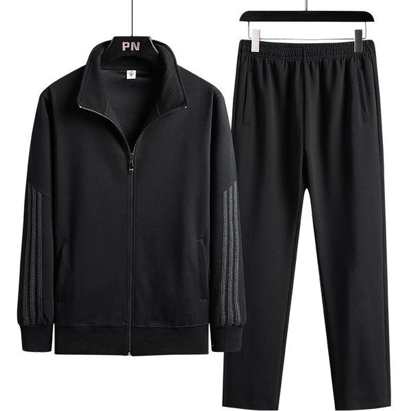 

new jacket+ pants casual track suit fitness men clothing sweat suits 2 piece solid stripe minimalist style jogging, walking, Gray