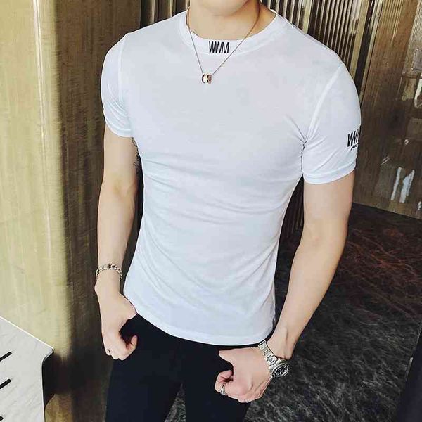 

summer casual slim t-shirt men short sleeve o-neck tees solid colors bottom t shirts cotton male clothes soft comfort 210527, White;black