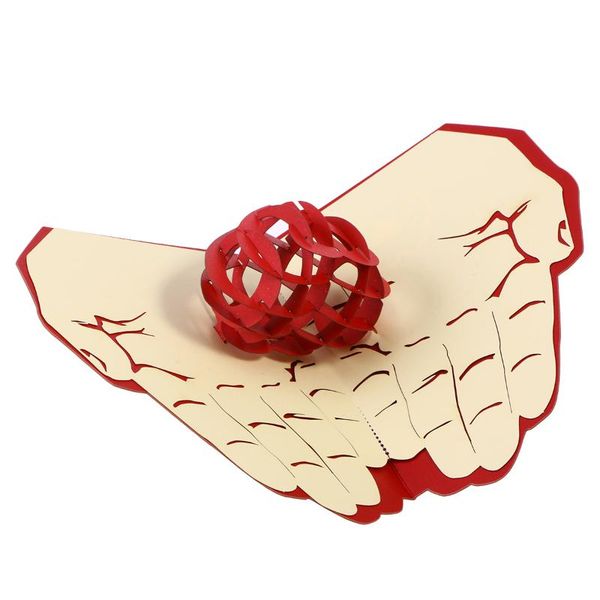 

greeting cards 3d love in hand wish kirigami paper craft for mother's day (red)