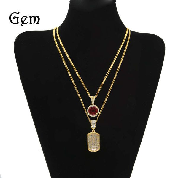 

military brand round diamond inlaid red combination pendant, Silver