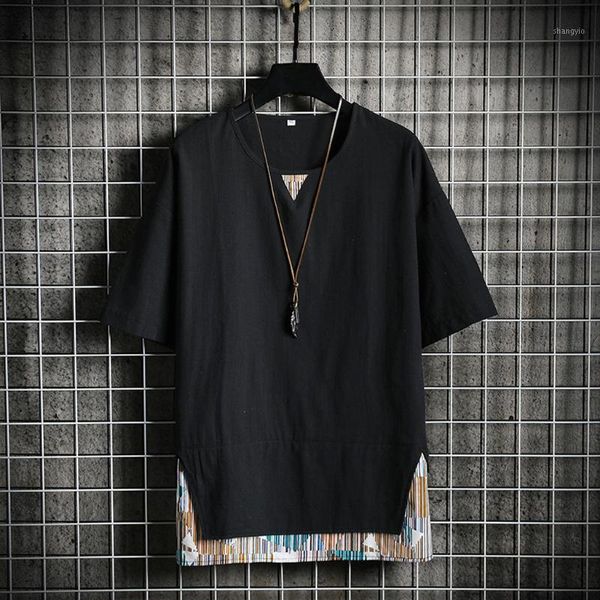 

men's summer shirt blouse casual cotton linen printing patchwork short sleeve shirts male blusas1, White;black