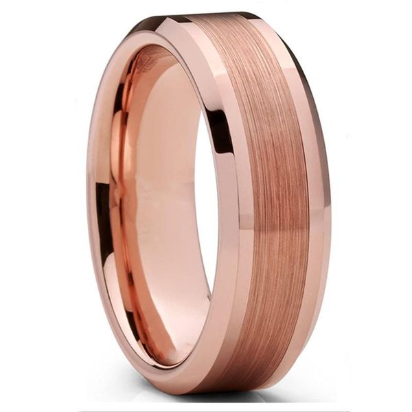 

wedding rings fashion mens 8mm rose gold stainless steel band for women surface matte brushed engagement comfort fit, Slivery;golden