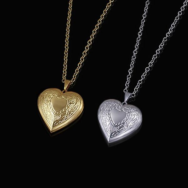 

chains brand heart locket necklace for women jewelry gold color cadena pendant trendy cute wholesale collares, Silver