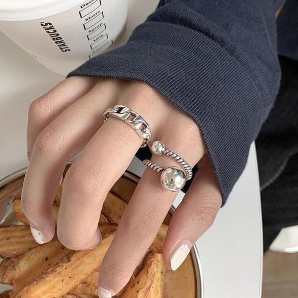 

cluster rings retro hollow out weave chain ball index finger opening adjustable for women trend jewelry gifts r393, Golden;silver