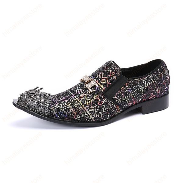 Luxo Moda Handmade Blink Shoes para Homens Metal Pontilhada Toe Vestido de Couro Sapatos Homens Pary e Sapatos de Casamento Zapatos