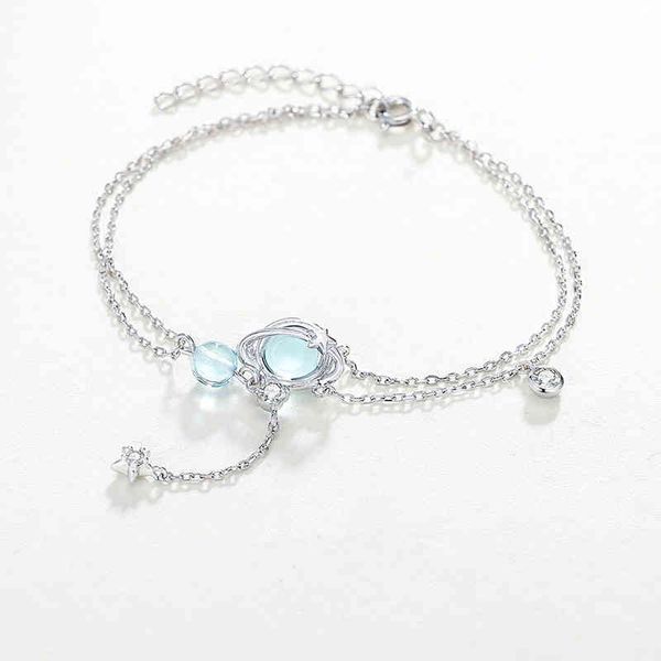 

925 sterling sier double layer tassel planet star charm bracelet &bangle for women girls party fashion bohemian jewelry sl269, Golden;silver