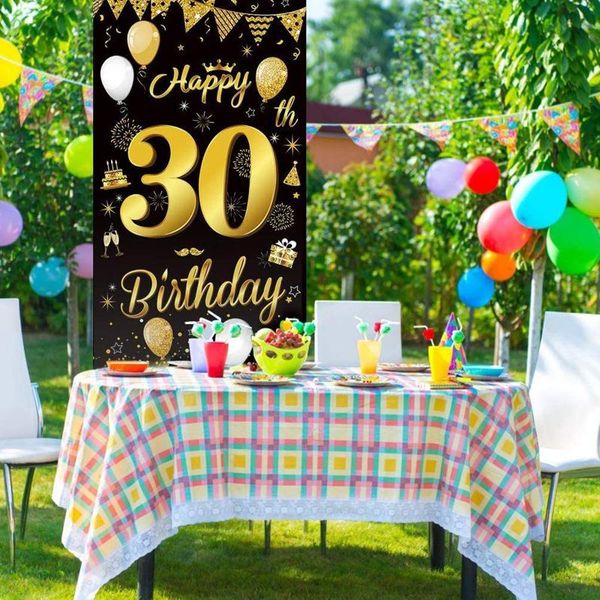 

party decoration birthday door cover banner black and gold glitter logo for