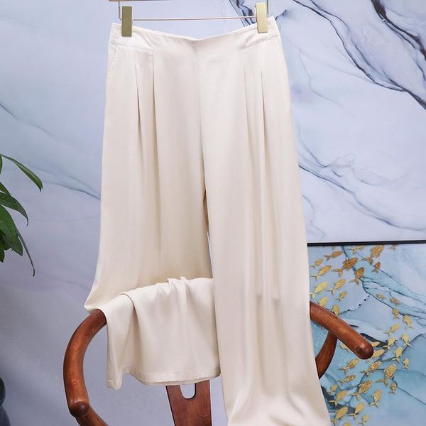 

women's pants & capris heavy double joe stretch silk women plus size wide-leg mulberry eight-point waist loose thin, Black;white