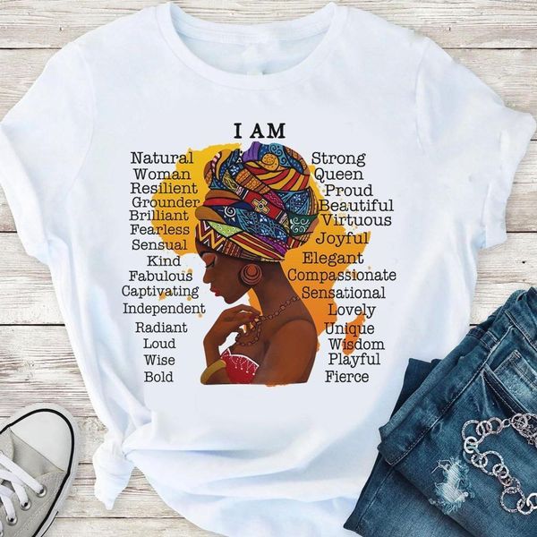 

black lives matter dope black girl magic golden black queen print summer fashion graphic t shirts women tshirt, White