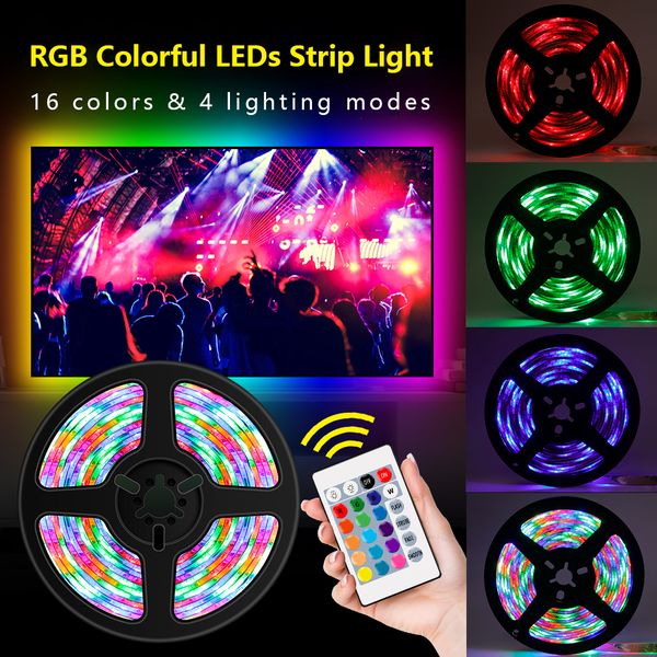 

2021 new usb can be darkened rgb leds strips with remote control go 16 colors four modes 5m 300leds light cable tv background decorative hom