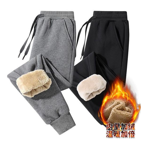 

men's pants mens cashmere sweatpants winter warm lamb wool trousers for male lined fleece autumn and casual joggers, Black
