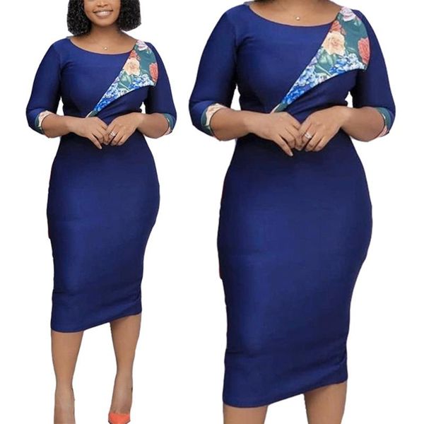 

ethnic clothing dark blue dress o neck half sleeve women zippers elegant office ladies modest female african fashion dresses, Red