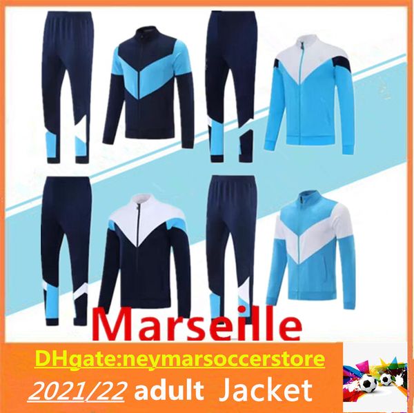 

21 22 marseille men tracksuit soccer jacket kits survetement 2021 2022 om marseilles maillot foot milik payet football jackets training suit, Black