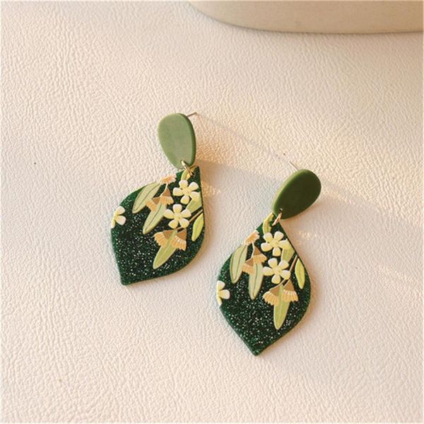

dangle & chandelier aomu 2021 fashion creative colorful graffiti plant pattern acrylic long drop earrings for women party jewelry gifts, Silver