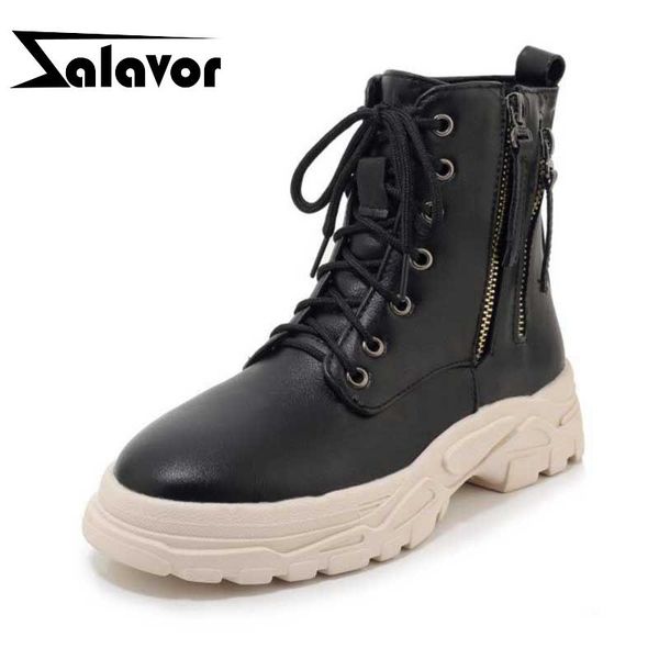 

boots zalover plus size 29-46 ladies ankle zipper round toe brand shoes women winter keep warm fur botas female footwear, Black