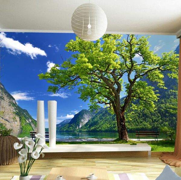 Sfondi Senza soluzione di continuità Grande murale Carta da parati Divano TV Sfondo 3D Stereo Alberi di magnolia cinesi Dimensioni personalizzate