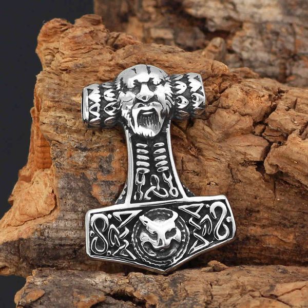 

titanium steel nordic viking raytheon hammer odin men's necklace fox pendant accessories, Silver