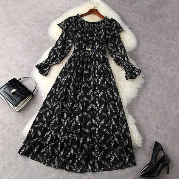 

2021 new superior quality long summer office lady women's clothing slim waist embroidery dress plus size ruffles dresses sz4k, Black;gray