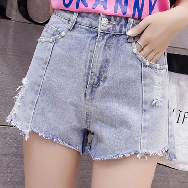 

women's shorts vintage denim women high waist booty short feminino plus size jean summer casual beading hem frayed mujer, White;black