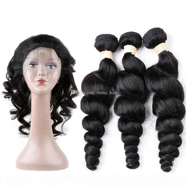 

good quality peruvian loose wave with 360 closure 8a brazilian malaysian loose wave virgin hair 3 bundles with closure virgin hair weaves, Black;brown