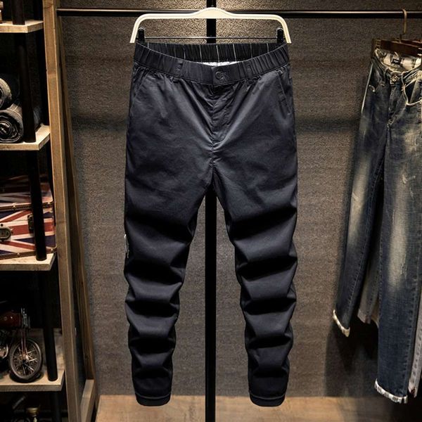 

black casual handsome men's loose harem waist trend elastic versatile pantswinter