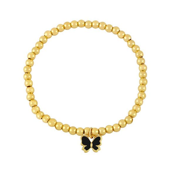 

link, chain insts bohemian butterfly strung simple metal beaded bracelet, Black
