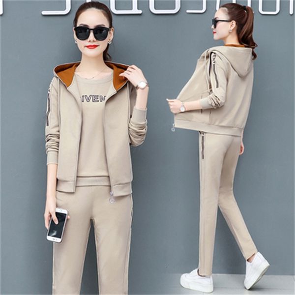 

casual 3 piece jacket with hoodie loose korean sweater women's tracksuit femme vetement clothes 68jh, White