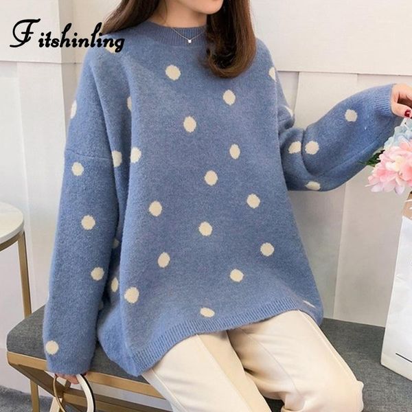 

women's sweaters fitshinling korean kawaii polka dot sweater women winter clothing long sleeve loose pullover knitted jumper cute pull1, White;black