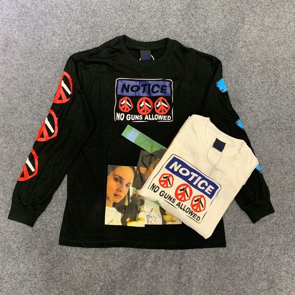 

2021 new 1:1 version long sleeve shirts tees women hiphop anti-war no gun allowed printed men cotton casual t shirt qa8d, White