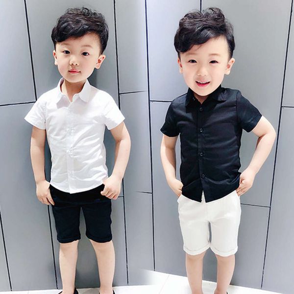 

short sve suit summer new boys' children's cotton black and white shirt with shorts
