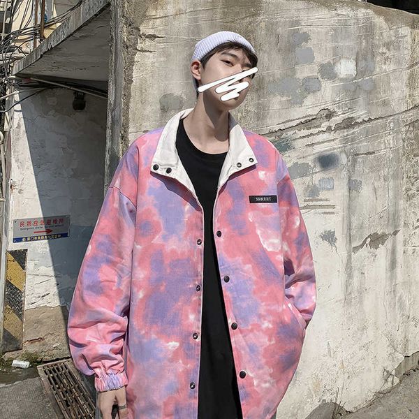 

on both sides men's korean fashion ruffian autumn and winter tide brand net red tie dyed fried street hip hop jacket, Black;brown