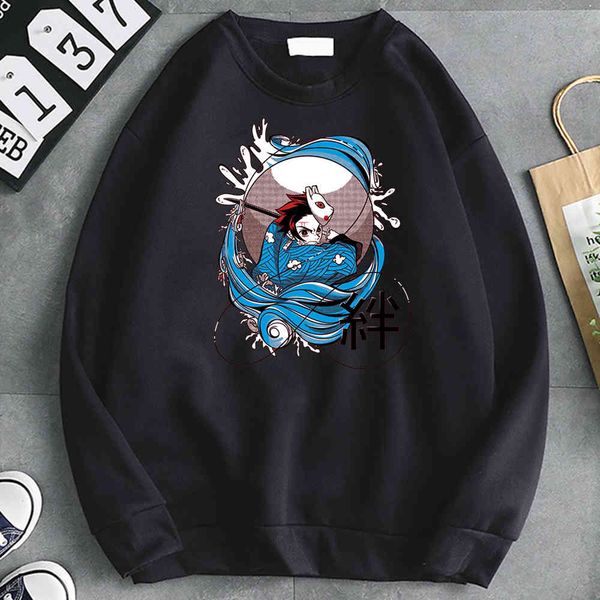 

men's demon killer hoodie, loose round neck casual wear, hip hop style, harajuku style, retro, autumn, Black