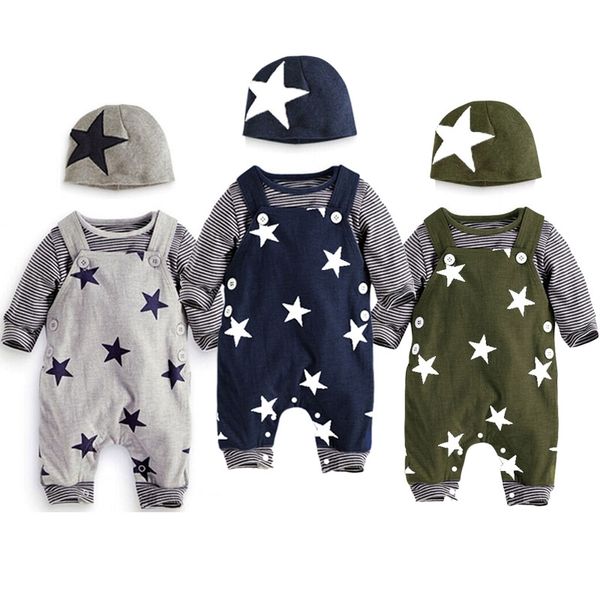 Новорожденная детская одежда для мальчиков Девушки зимний костюм набор шляпа + длинная полосатая футболка + общий костюм случайные дети мальчик одежда одежды 210309