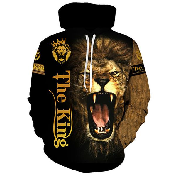 

new large 3d printed lion men's casual hoodie, Black