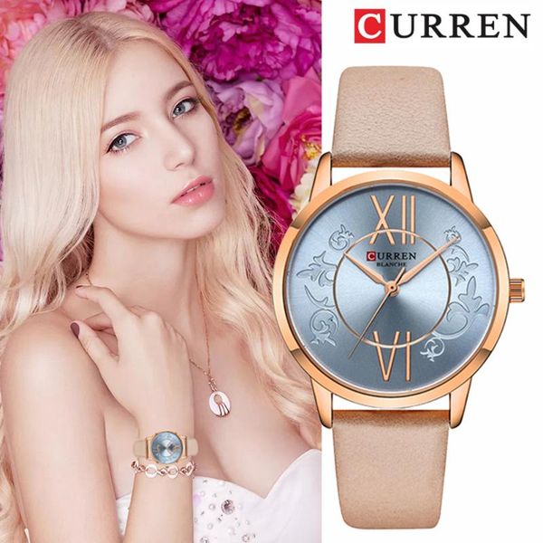 

wristwatches curren women creative casual wrist watch quartz chinese style vintage ladies dress leather, Slivery;brown