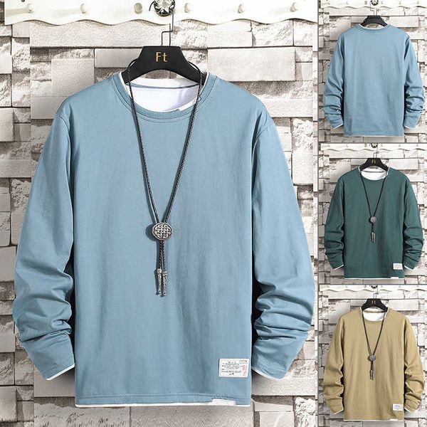 

acking men's t-shirt shirt youth round neck versatile long sleeve, White;black