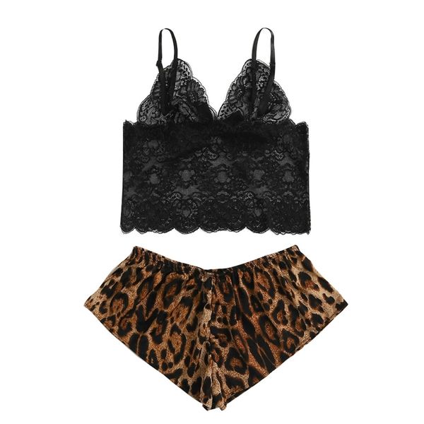

seductive pajamas custom-made lace leopard underwear, Black;white