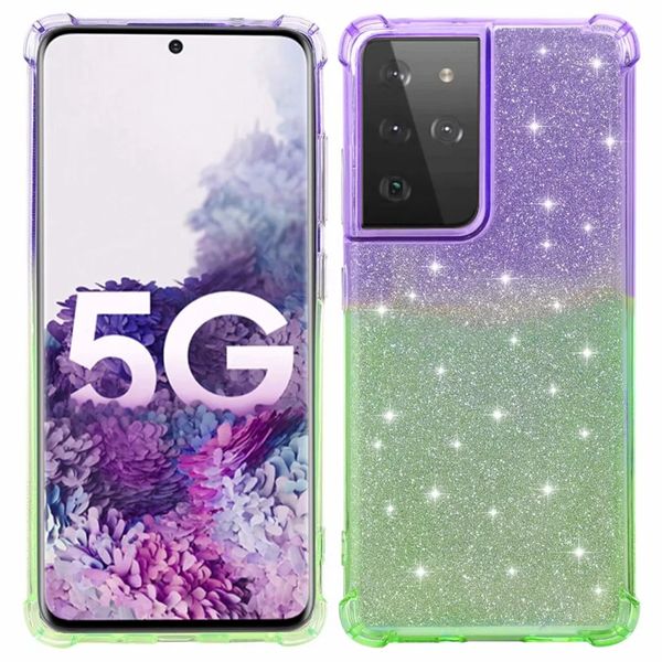 

bling sparkle gradient case for samsung galaxy s21 ultra glitter case s21 four corners shockproof soft tpu sparkly powder smart phone cover