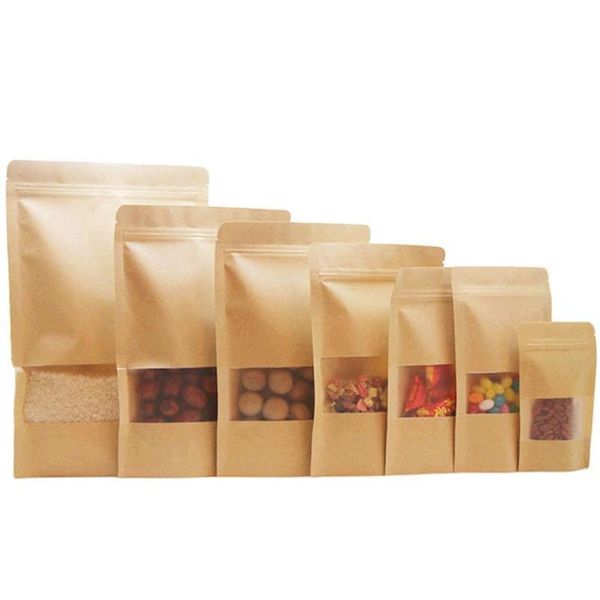 

kraft paper bag stand up food pouches with transparent window reusable bags food s jllsme xmh_home