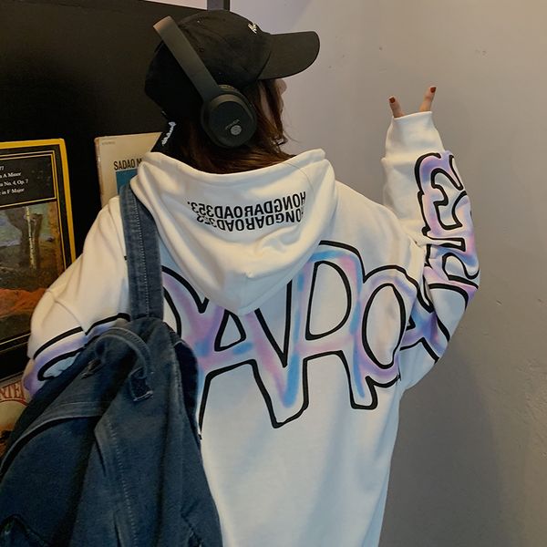 

2021 new letter print zipper hoodies autumn winter thick women sweatshirt oversized female trendy outerwear coat teen byne, Black