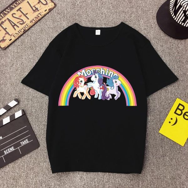 

female t shirt harajuku unicorn rainbow pony t-shirt women couples loose short sleeve ulzzang t shirt women kawaii, White