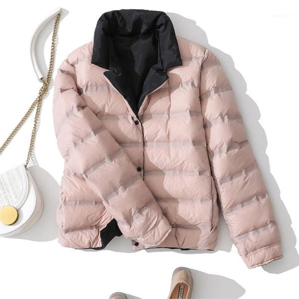 

women's down & parkas women puffer jacket autumn winter double-sided short white duck coat female stand collar single-breasted warm, Black