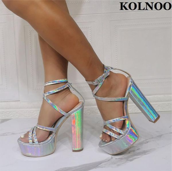 

dress shoes kolnoo handmade euro style thick heeled sandals cross buckle strap party prom real pos evening fashion, Black