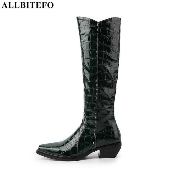 

allbitefo size 33-43 lizard texture microfiber women boots fashion casual autumn winter shoes women knee high boots riding boots 210611, Black