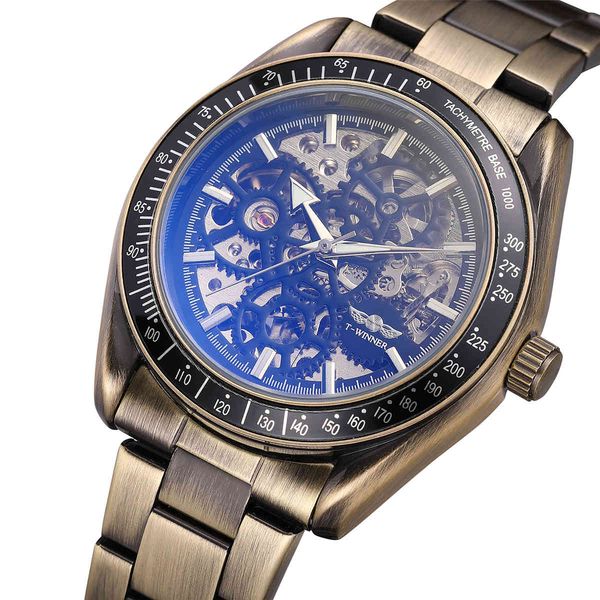 

luxury brand new winner mechanical clock men automatic self wind rvs skeleton male steampunk, Slivery;brown