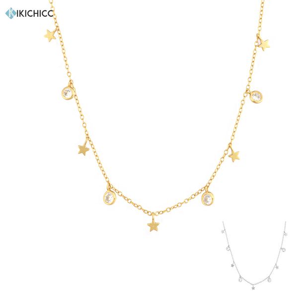 Kikichicc 925 Sterling Silver Gold Star Zircon Charme Colar Colar Longo Cadeia Jóias 2020 minúsculos jóias Presente de casamento Q0531