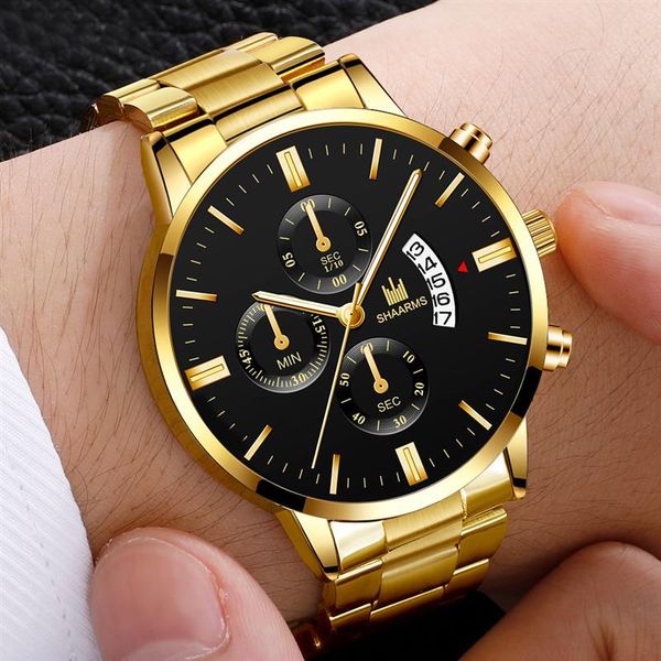

wristwatches 2021 men luxury business military quartz watch golden stainless steel band watches date calendar male clock relogio direct, Slivery;brown