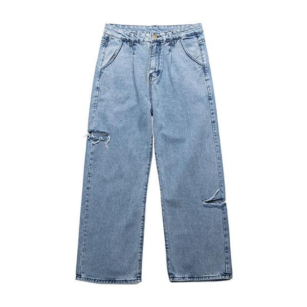 

men's jeans 2021 ins men cool graffiti print denim pants solid color fashion retro baggy hip hop style high street casual pant, Blue