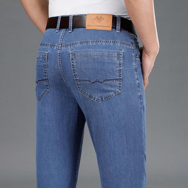 

men's jeans men's classic regular fit modal jean 2021 summer arrivals business casual straight men pants large size 40 42, Blue