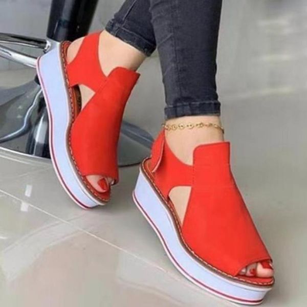 

sandals 2021 summer casual wedge heel women fashion breathable mid-heel solid color shoes women's round toe ladies fish mo, Black